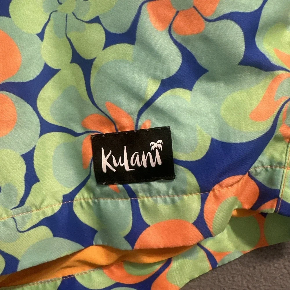 Kulani Kinis Lined Swim Trunks Mens Small Serene Marine Retro Floral Print Beach